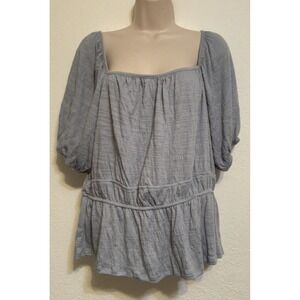 Knox‎ Rose Womens Blue Short Sleeve Peasant Top Cinched Flowy Size L